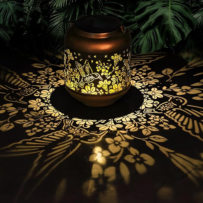 Hummingbird Solar Lanterns Outdoor Hanging, Waterproof Metal Solar Lights Outside for Garden Porch Yard Patio Pathway Tabletop Landscape Decor, LED Lantern Gifts for Women Mom Grandma