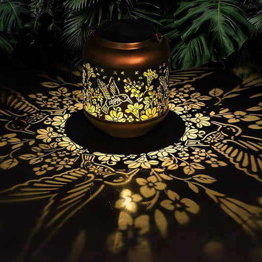 Hummingbird Solar Lanterns Outdoor Hanging, Waterproof Metal Solar Lights Outside for Garden Porch Yard Patio Pathway Tabletop Landscape Decor, LED Lantern Gifts for Women Mom Grandma