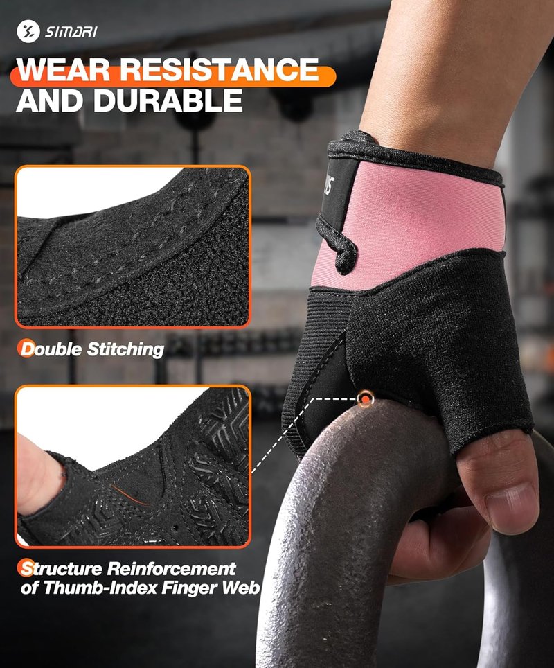 Breathable Workout Gloves for Men & Women - Padded Grip, Full Palm Protection | Black & Pink Sizes Available