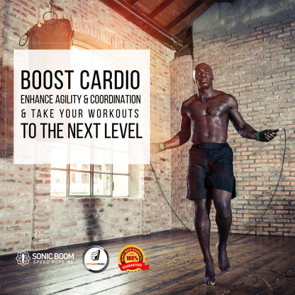 Epitomie Fitness Sonic Boom M2 High Speed Jump Rope - Patent Pending Self-Locking, Screw-Free Design – Weighted, 360 Degree Spin, Silicone Grip with 2 Speed Rope Cables for Home Workout, & More