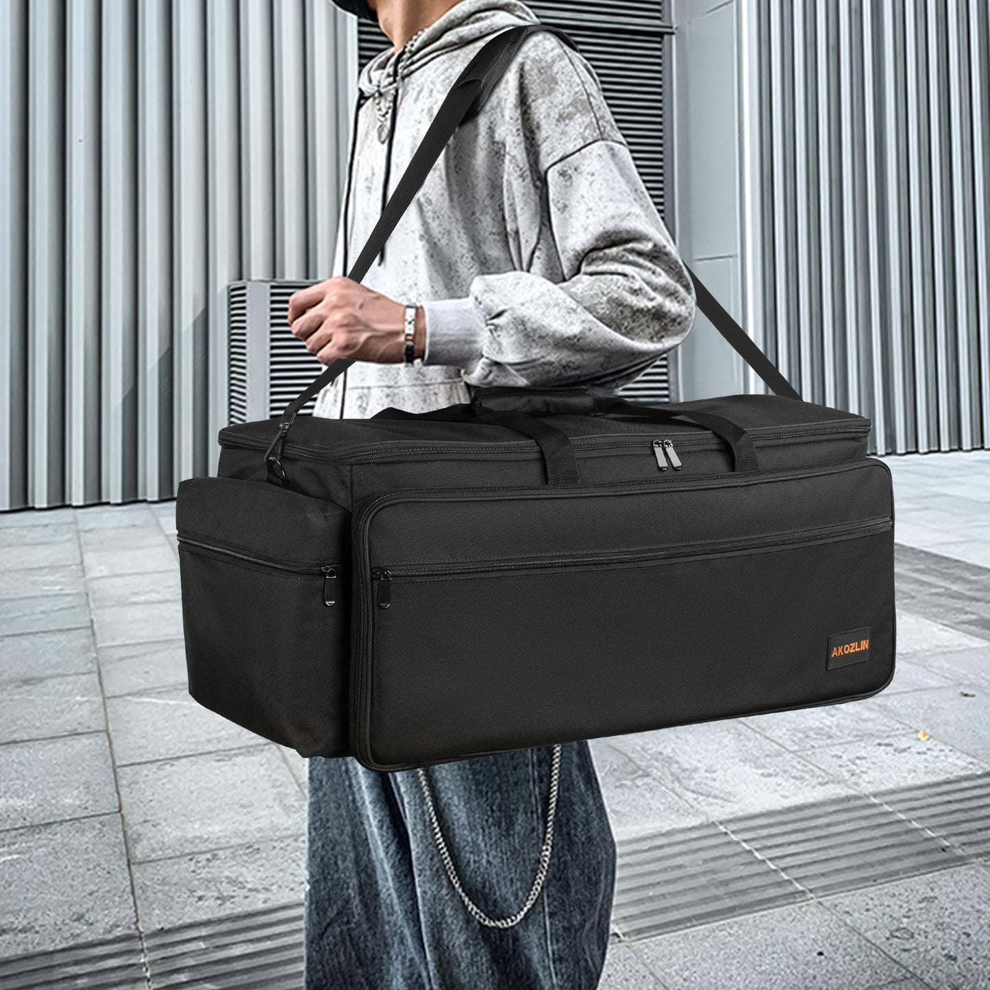 AKOZLIN Cable File Bag with Detachable Dividers, DJ Gig Bag Cord Organizer Case for Laptop,DJ Gear, Sound Instrument and Music Equipment Accessories Black Orange