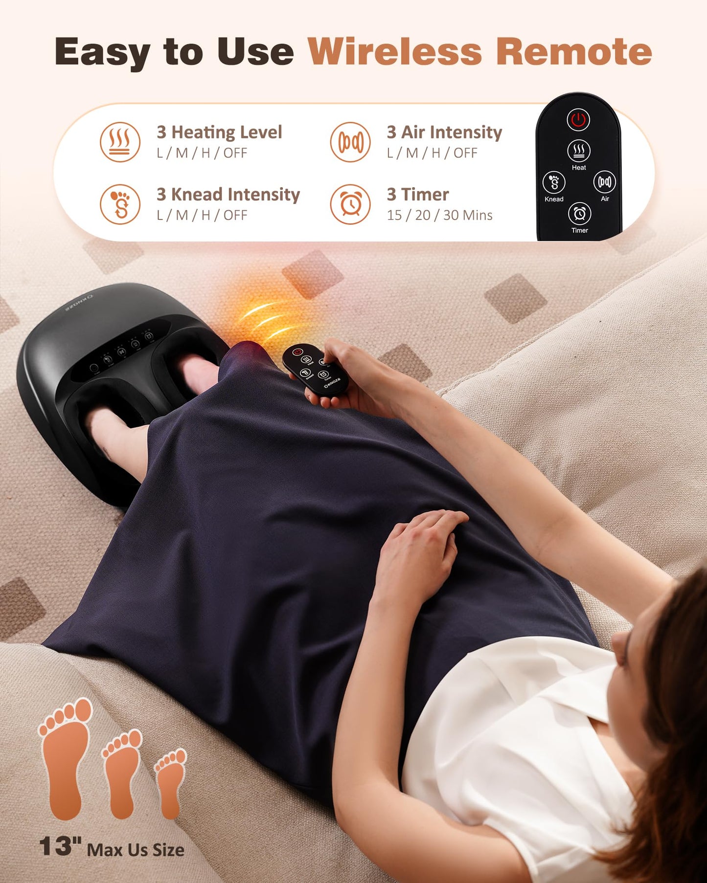 Foot Massager Machine with Heat, Shiatsu Deep Kneading Foot Massager with Remote, Compression, Multi-Massage Modes, Auto-Off Timers, Gifts for Women Men