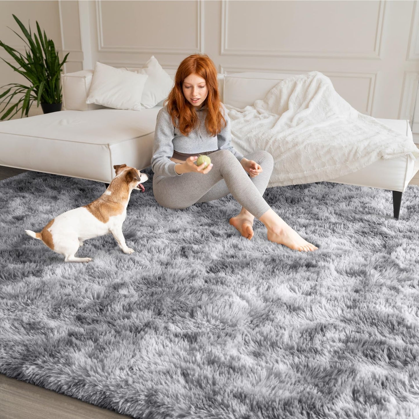 EVOIONOS Area Rug for Living Room Bedroom, Washable 6x9 Fluffy Shag Large Rug, Soft Plush Non Slip Carpet for Indoor Floor Bedside Nursery Kids Room, Dorm, Home Decor Aesthetic, ‌Tie-Dye Light Grey