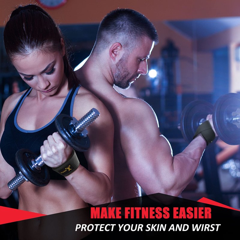 ihuan Lifting Straps for Weightlifting - Wrist Straps for Weightlifting | Gym Wrist Wraps with Extra Hand Grips Support for Strength Training | Bodybuilding | Deadlifting