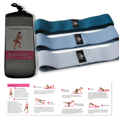 Hatha Yoga Large Resistance Band,14.5" x3.15",Fabric Exercise Loop Bands with Instruction Guide and Carry Bag, Set of 3.