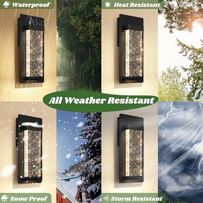 BesLowe Outdoor Wall Light Fixtures with Crystal Bubble Glass, Waterproof Exterior Sconces LED Wall Lanterns, Porch Lights Wall Mounted 10W 3000K Outside Lights for House Front Door Garage Entryway