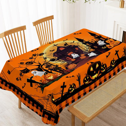 Hexagram Halloween Tablecloth Rectangle Pumpkin Tablecloths 60 x 84 inches Castle Ghost Table Cloth