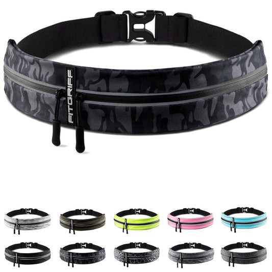 Fitgriff® Running Belt for Men & Women - Secure Jogging Pouch for Phone, Keys & Essentials - For All Cell Phones (Camo-Black, 33.5" - 47.5" Waist Size)