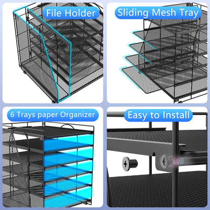 gianotter Desk Organizers and Accessories, 6-Tier Paper Organizer with File Holder, Document Organizer, Office Decor, Home Office Essentials(Black)