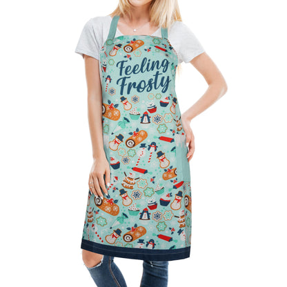 Lavley Feeling Frosty Holiday Themed Cotton Apron for Women, One Size Fits All, Christmas Baking Accessory with Pockets
