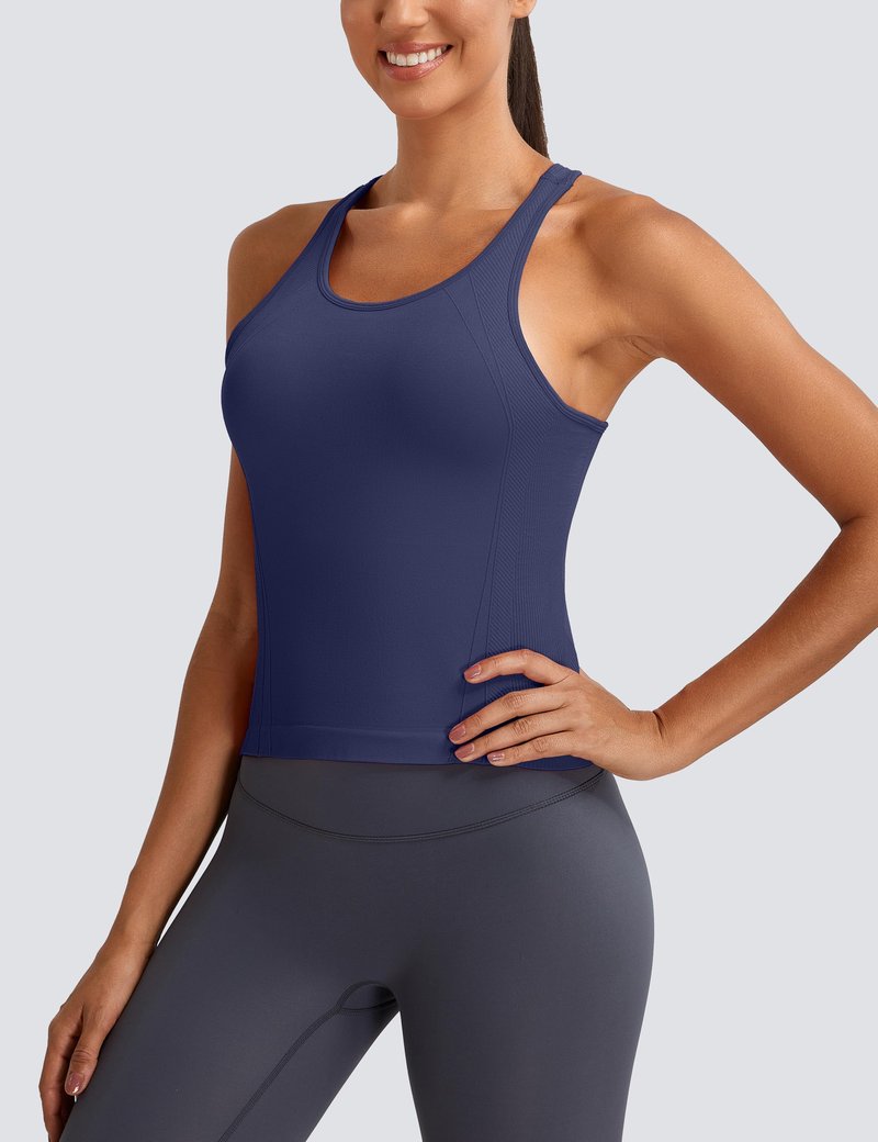 MathCat Workout Tank Tops for Women Seamless Racerback Shirts with Built in Bra Gym Running Athletic Yoga Tops Navy Blue