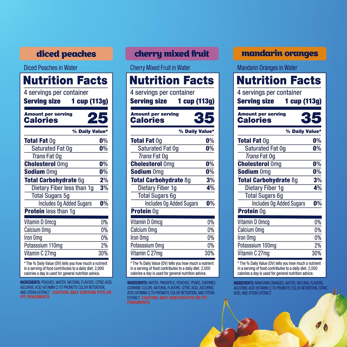 Dole Diced Peaches, Mandarin Oranges, and Cherry Mixed Fruit with No Sugar Added Variety Pack - Dole Fruit Bowls Snacks - 4 oz Bowls - 12 Pack