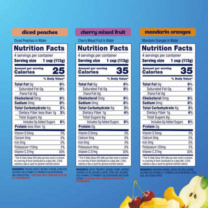 Dole Diced Peaches, Mandarin Oranges, and Cherry Mixed Fruit with No Sugar Added Variety Pack - Dole Fruit Bowls Snacks - 4 oz Bowls - 12 Pack