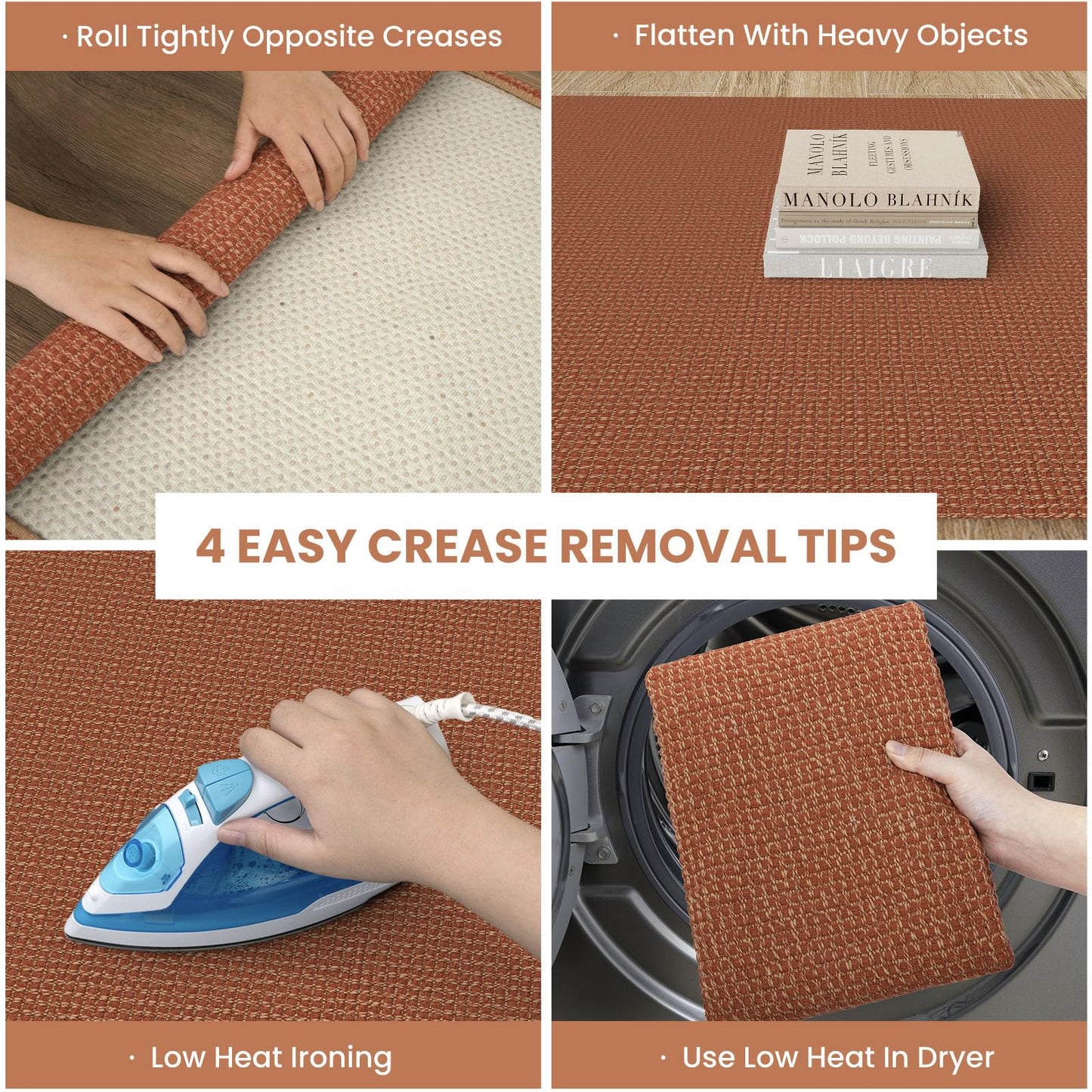 IOHOUZE Washable Runner Rug 2x7 Non Slip Runners for Hallways Entryway Runner Indoor, Kitchen Rugs Woven Cotton Floor Carpet for Kitchen Hall Entrance Bedroom, Burnt Orange/Tan