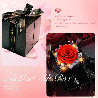 cdco Valentines Day Gifts for Her Women Girlfriend Wife Fiancée - Preserved Real Rose with Heart Necklace “I Love You” in 100 Languages, Valentine's Forever Flowers