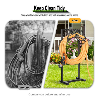 Gayuteay Garden Hose Holder - Upgraded Water Hose Holder Holds 151-feet Hose, Heavy Duty Metal Hose Stand Sturdy Freestanding Hose Hanger, Detachable Garden Hose Storage Rack for Outside Yard Lawn