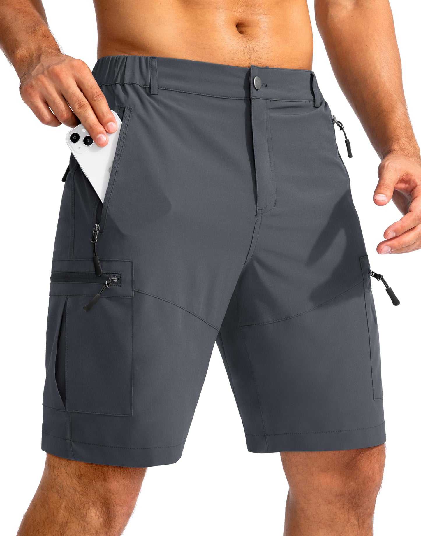 Pudolla Men's Hiking Cargo Shorts 9" Lightweight Outdoor Work Shorts for Men Travel Golf Camping Casual with 5 Zipper Pockets(Deep Grey XX-Large)