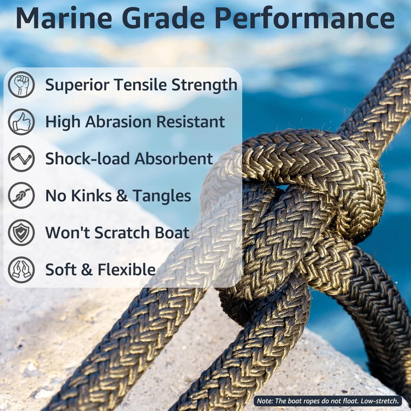 PACTHSD 1/2" x 8' Boat Fender Lines (4-Pack) - Double Braided Nylon Dock Lines for Boats - Marine Grade Fender Ropes with 10" Eye Loop - Soft, Durable Boat Accessories for Pontoon and Small Boats