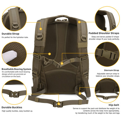 Mardingtop 25L Military Tactical Backpack Practical Rucksack for Men with Molle System Outdoor Hiking Backpack Army Backpack for Hiking, Traveling, Mountaining