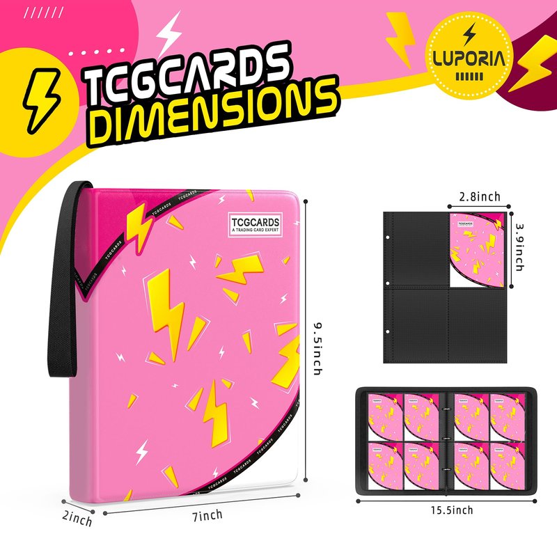 Trading Card Binder 4 Pocket,400 Pocket Card Collection Binder with 50 Removable Sleeves,PU Waterproof Top Card Book,3-Ring Zipper Collectible Trading Card Album for MTG/TCG/Card Holder Gift（Pink）