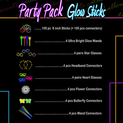 248 PCS Glow Sticks Party Pack - That Includes, 100 Pcs 8 Inch Glow sticks, 6 Pcs Glow Sticks Wands – Create Glow In The Dark Necklaces, Bracelets. Neon Light Sticks Decoration For Parties Favors Glow