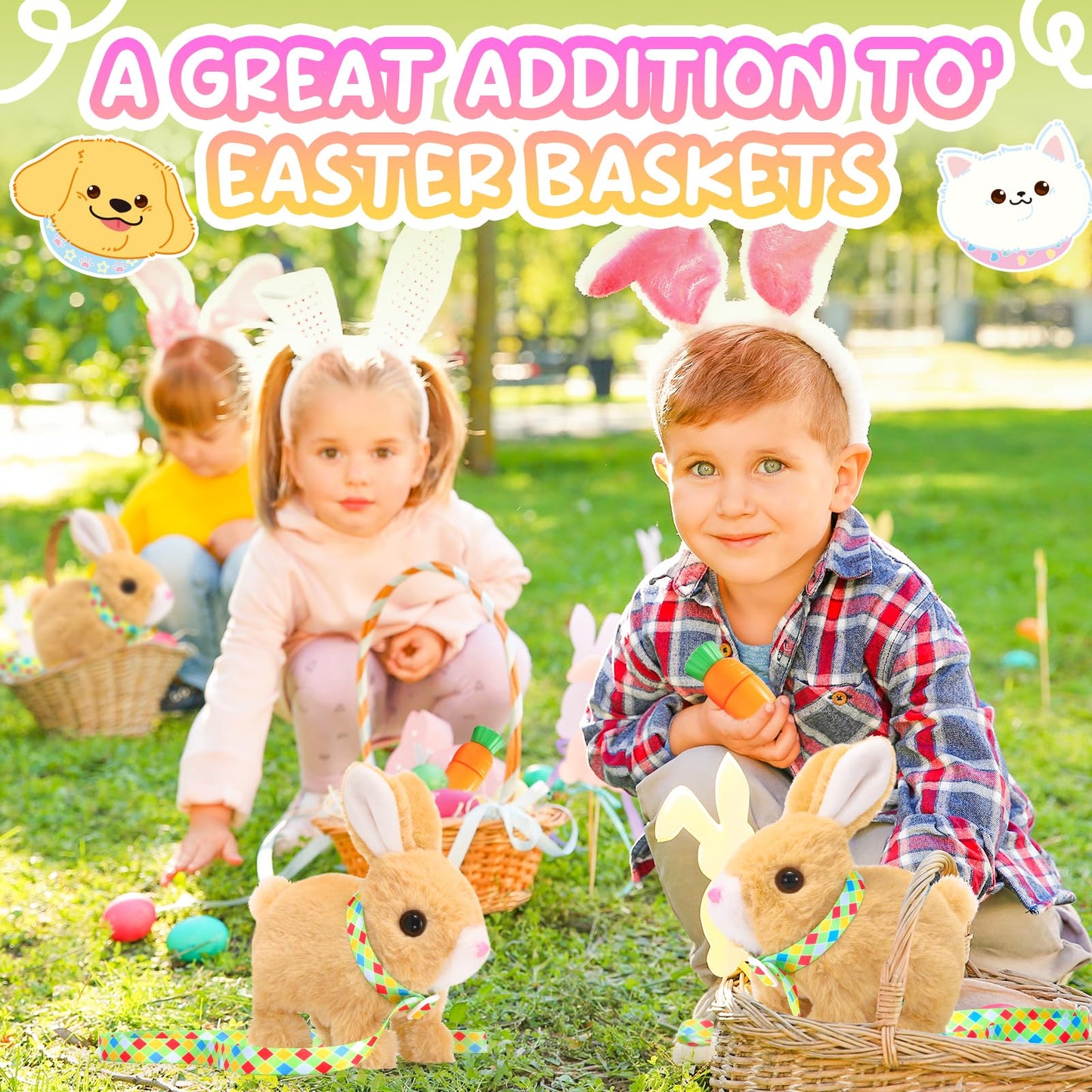 Tagitary Plush Toys Bunny Electronic Toy with Sounds,Wiggling Ears,Hopping,Twitching Mouth and Nose, Interactive Rabbit Toy for Kids with Leash,Easter Christmas Birthday Gift for Toddlers Kids