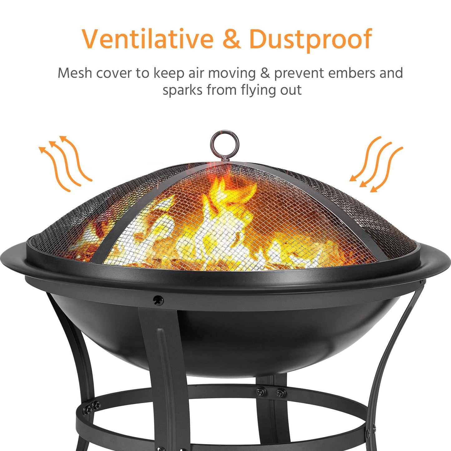 Yaheetech Round Steel Fire pit for Garden Fire Bowl Outdoor Fire Pit Charcoal Log Wood Burner Patio Heater with Mesh Screen Cover & Poker for Camping Bonfire Picnic