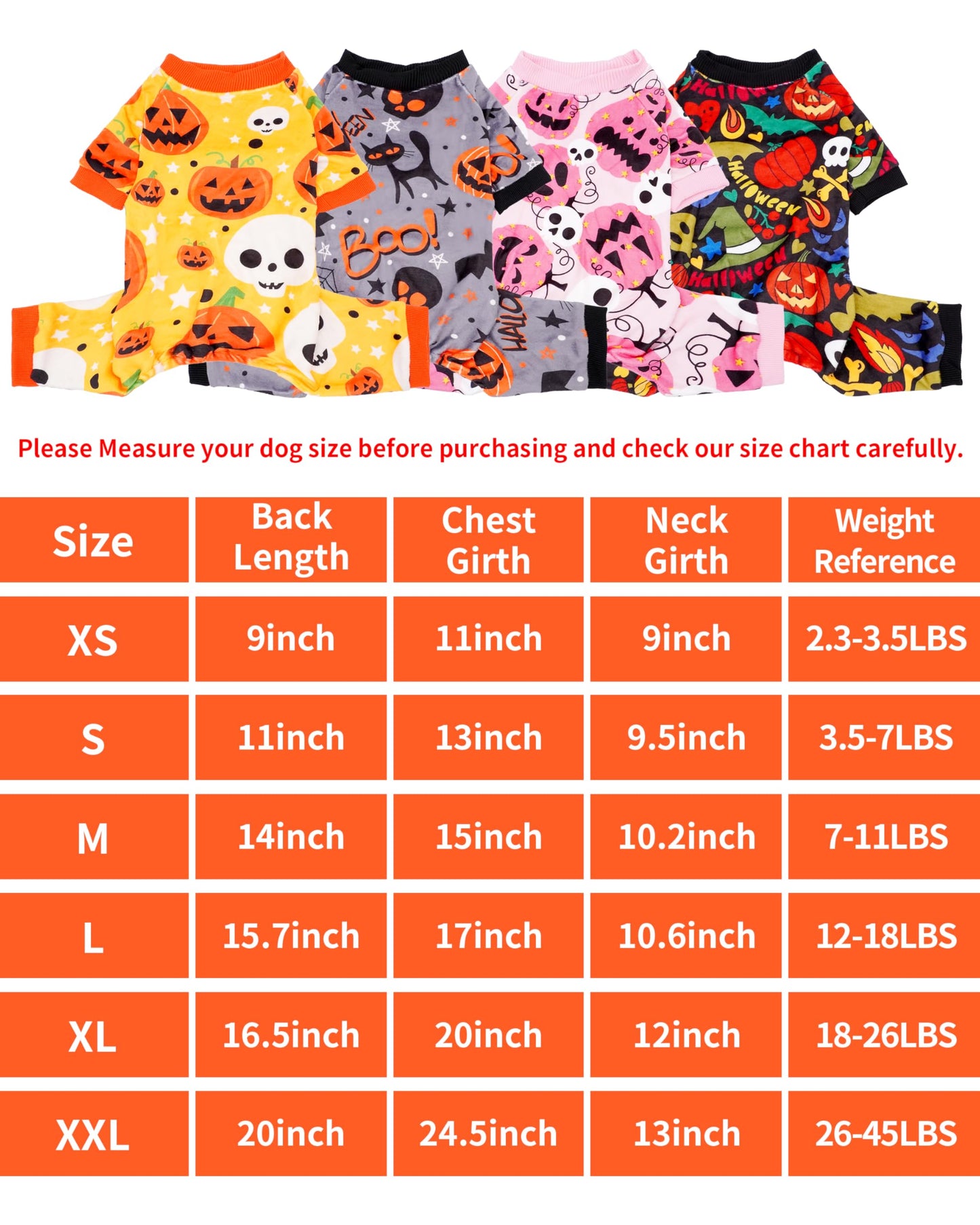 PET SHOW 4 Pack Halloween Small Dog Pajamas for Doggie Puppy Cats Kitten Onesies Pumpkin Ghost Soft Fleece Stretchy Jumpsuit Costume Boy Girl Pets PJs with Sleeve Clothes(S)