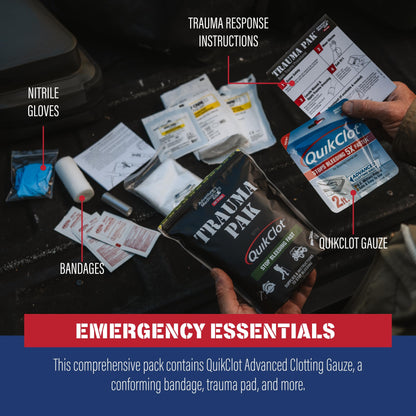 Adventure Medical Kit Trauma Pak First Aid Kit with QuikClot - First Aid Kit for Emergency Supplies, Camping Essentials & More - Compact Trauma Kit with Gloves, Alcohol Swabs, Bandages & More