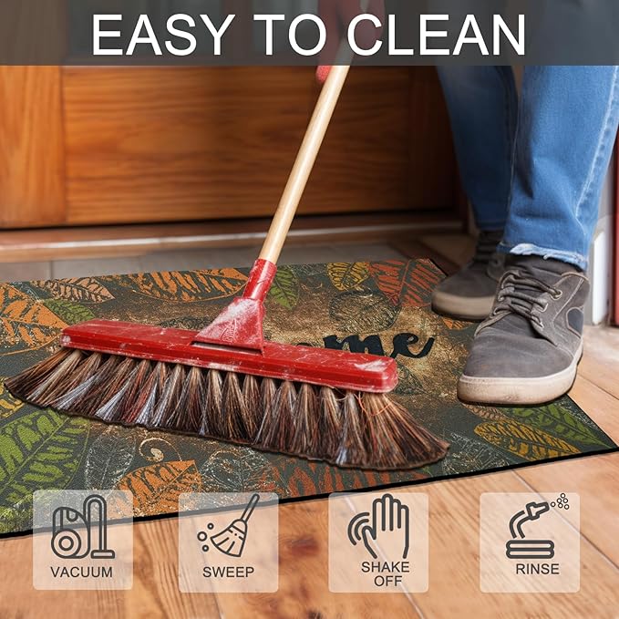CHICHIC Door Mat Welcome Mat 17x 30 Inch Front Door Mat Outdoors for Home Entrance Outdoors Mat for Outside Entry Way Doormat Entry Rugs, Heavy Duty Non Slip Rubber Back Low Profile, Retro Leaves