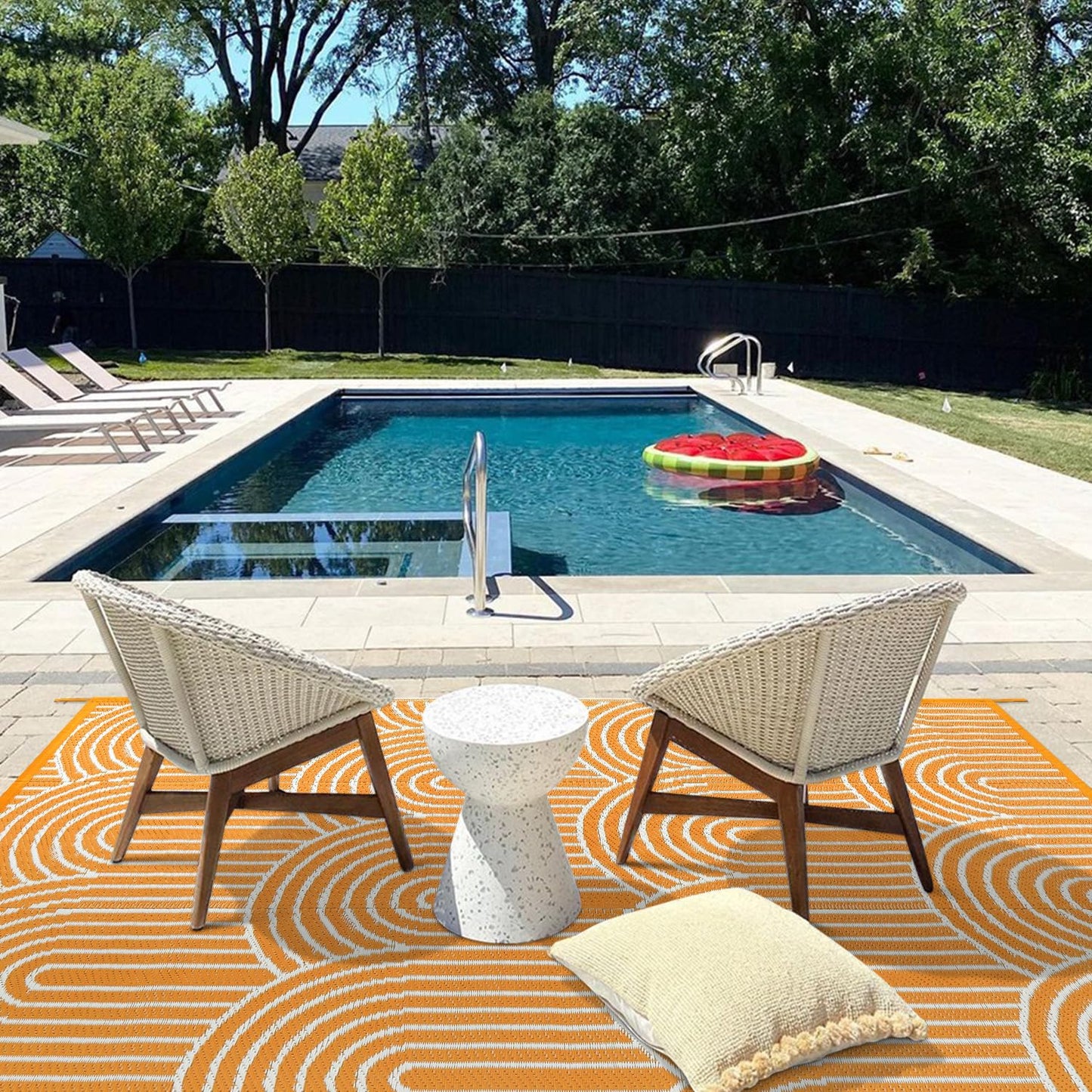 Anidaroel Outdoor Rug 5’x8’ Waterproof, Reversible Rainbow Outdoor Plastic Straw Outside Area Rug, RV Camping Rug for Porch, Balcony, Backyard, Camper, Pool Deck (Orange,5‘x8')