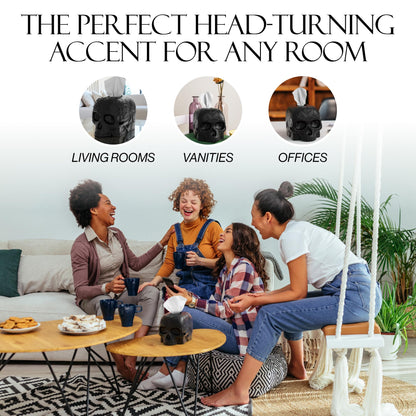 Gothic Skull Tissue Box Cover – Heavyweight Square Tissue Holder – Won’t Move When Pulling a Tissue – Black Home & Bathroom Décor – Home Gift for Women & Men, Goth, Horror, & Halloween Enthusiasts