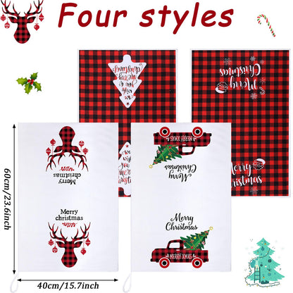 Honoson Christmas Kitchen Towels Ultra Absorbent Dish Quick to Drying Buffalo Plaid Hand Towel Polyester Cleaning Tea Towels for Home Washing Drying Dishes Kitchen Supplies(Black, Red,Plaid)