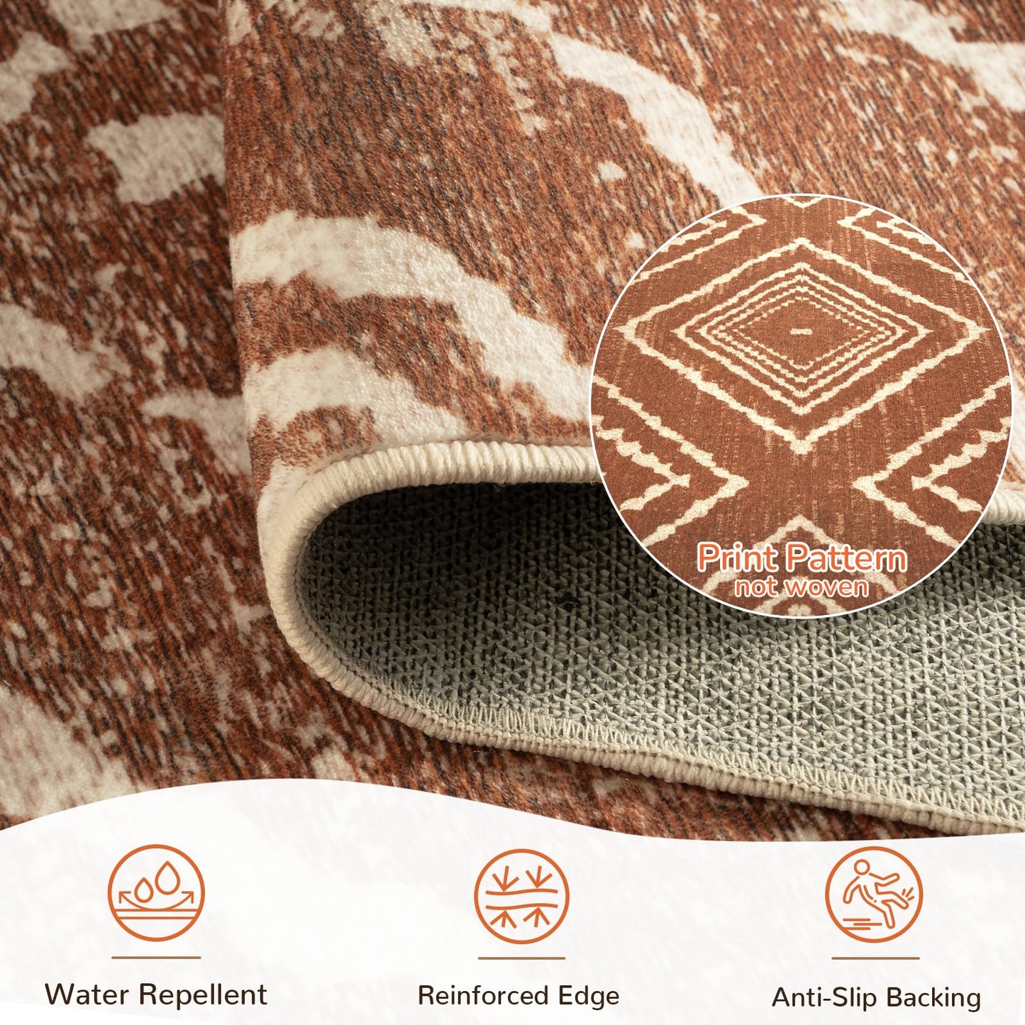 BESTSWEETIE Area Rug 2x6 Rug Machine Washable Non-Slip Low Pile Print Pattern Western Rug for Living Room Bedroom Entryway Tribal Series -Yellowbrown/Cream