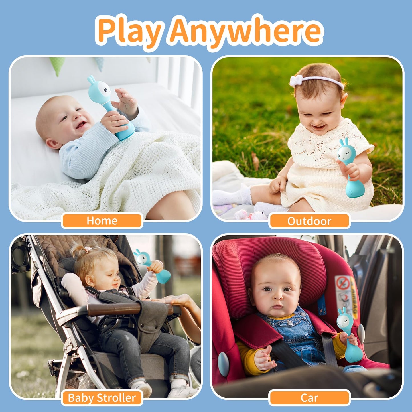 alilo Smarty Bunny Baby Rattle Musical Light Up Toys, Infants Newborns Baby Toys 0-3-6-12-18-24 Months,1 Year Old Boy Girl Gifts, 4 Music Modes and Color Recognition Function with 9 Color Card