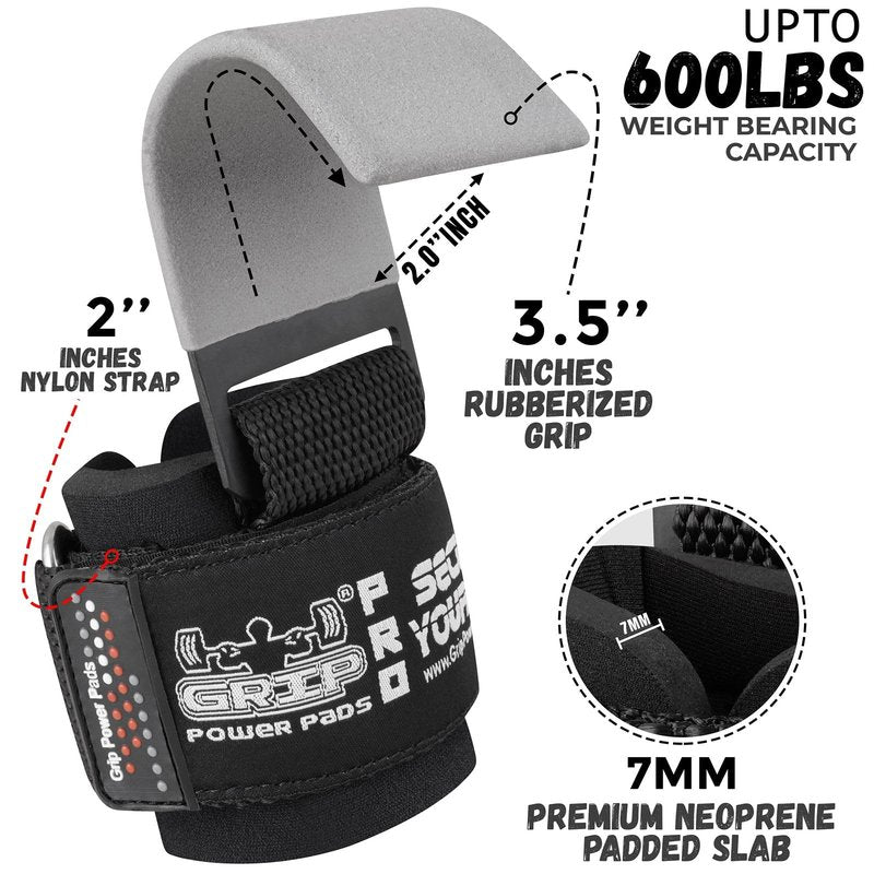 Weight Lifting Hooks Heavy Duty PRO Lifting Wrist Straps Deadlift Straps Power Lifting Grips Weightlifting Gym Gloves Men & Women (Gray, Men-Wrist Size Large)