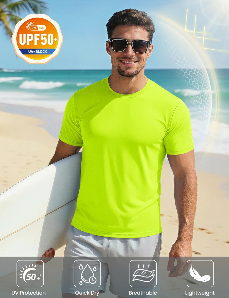Short Sleeve Shirts for Men Sun Protection T-Shirts UPF 50+ Ultra Breathable Shirts Moisture Wicking Baselayer Casual Shirts Fluorescent Green