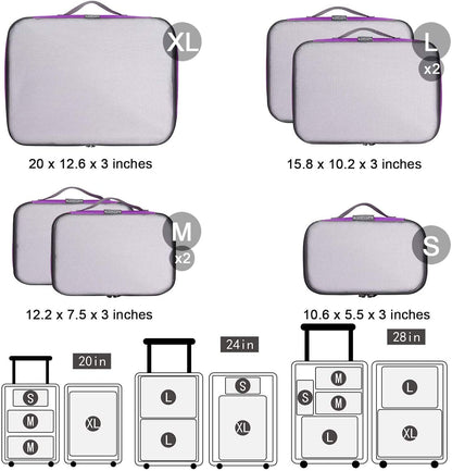 G4Free 3pcs/4pcs/6pcs/7pcs/9pcs Packing Cubes Suitcase Organiser Packing Bags Luggage Organiser Value Set for Travel Home Storage ((1S+2M+2L+1XL)-6PC, Purple)