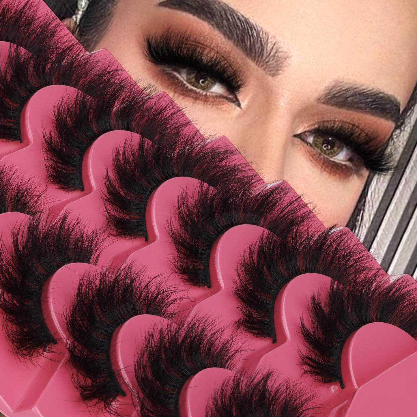 Mink Lashes 8D False Eyelashes Wispy Eye Lashes Cat-Eye Long 18 MM Dramatic FANXITON 7 Pairs Pack Volume Thick Faux Mink Lashes Multipack