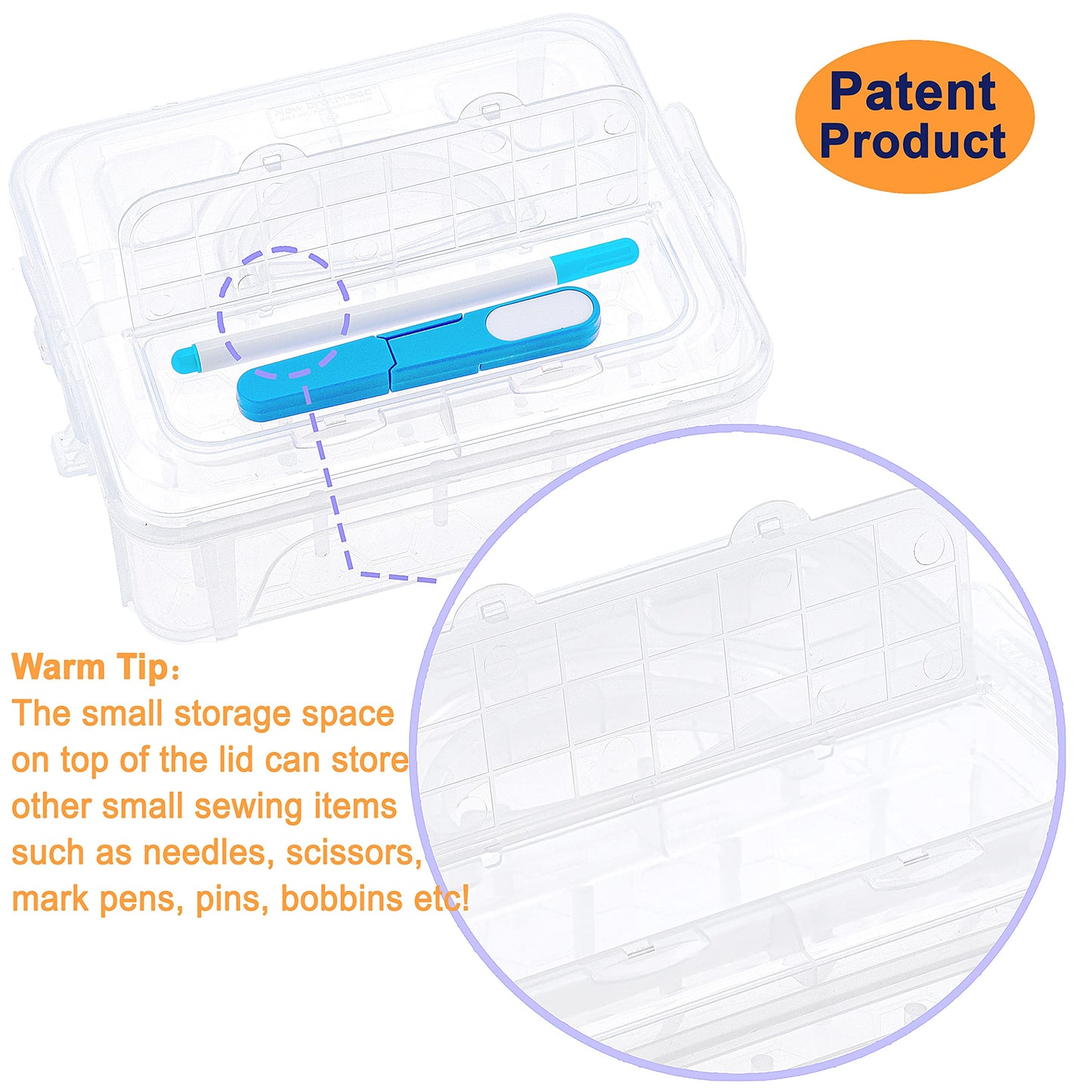 New brothread 3 Layers Stackable Clear Storage Box/Organizer for Holding 60 Spools Home Embroidery & Sewing Thread (Spool Size Requirement: Height≤5.6cm; Width≤4.3cm)