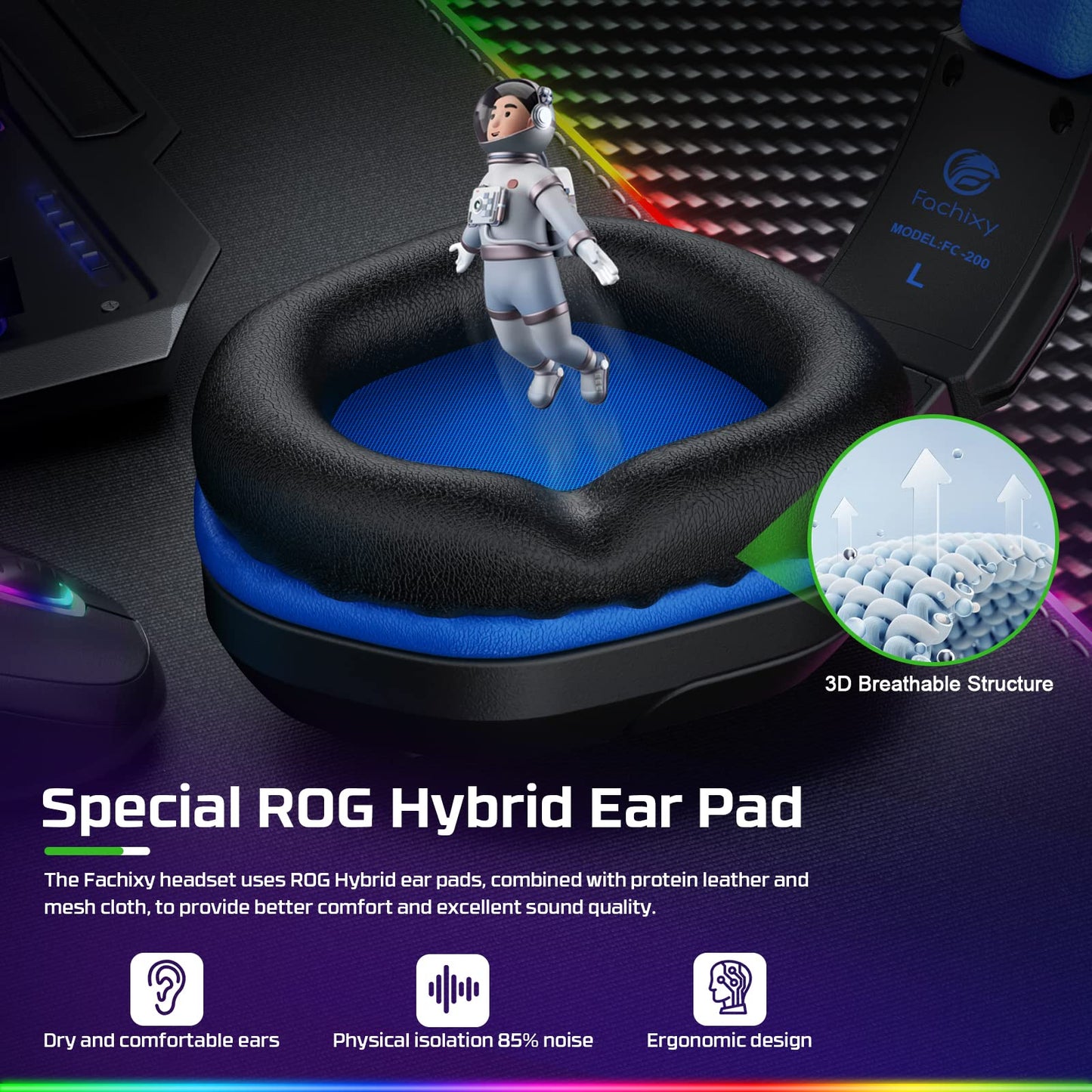 Fachixy FC200 PC Gaming Headset for PS4, PS5, Switch, Xbox One, Mac, Noise Canceling Headphones with Microphone, Computer Headset with 3.5mm Jack & RGB Light