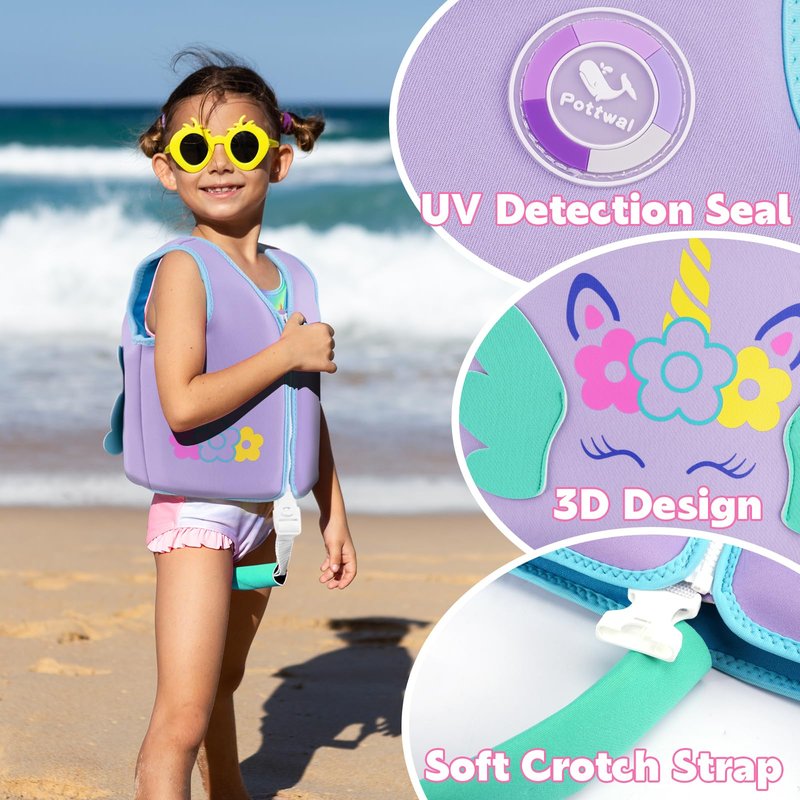 Pottwal Swim Vest for Kids - Swim Jacket for 1-2 Years (24-33LBS) - Puddle Jumper with Adjustable Crotch Strap - Made of Neoprene & EPE - Purple