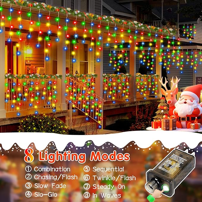 52FT Christmas Lights Outdoor, 512 LED Outdoor String Lights Waterproof Plug in with 8 Modes & Timer, Christmas String Lights for Tree Party, Garden, Holiday Decorations（Multicolor）