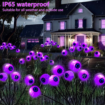 4 Pack Halloween Decorations Outdoor Lights - 32LED Solar Scary Eyeball Pathway Light Swaying by Wind, Waterproof Solar Halloween Stake Lights for Garden Porch Lawn Pathway (Purple)