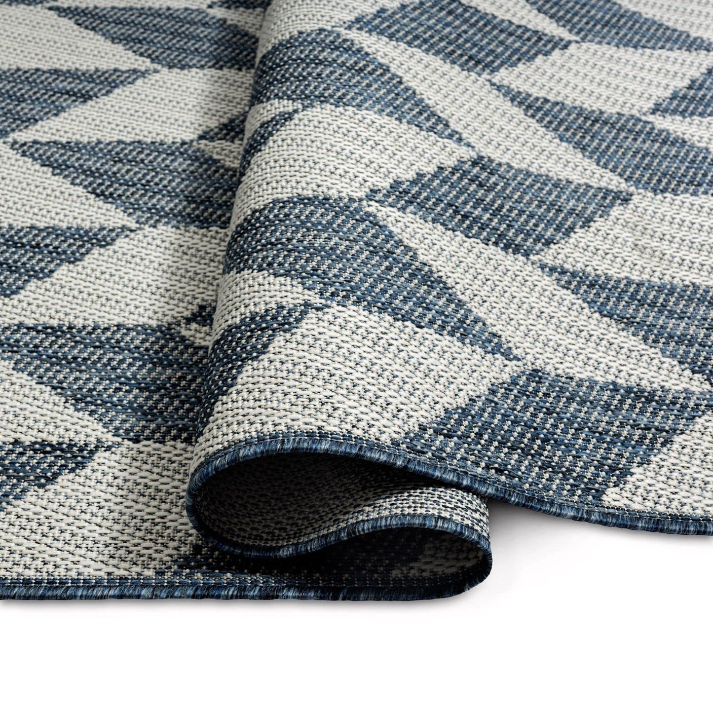 Nicole Miller New York Patio Country Calla Contemporary Herringbone Indoor/Outdoor Area Rug, Blue/Cream, 5'2"x7'2"