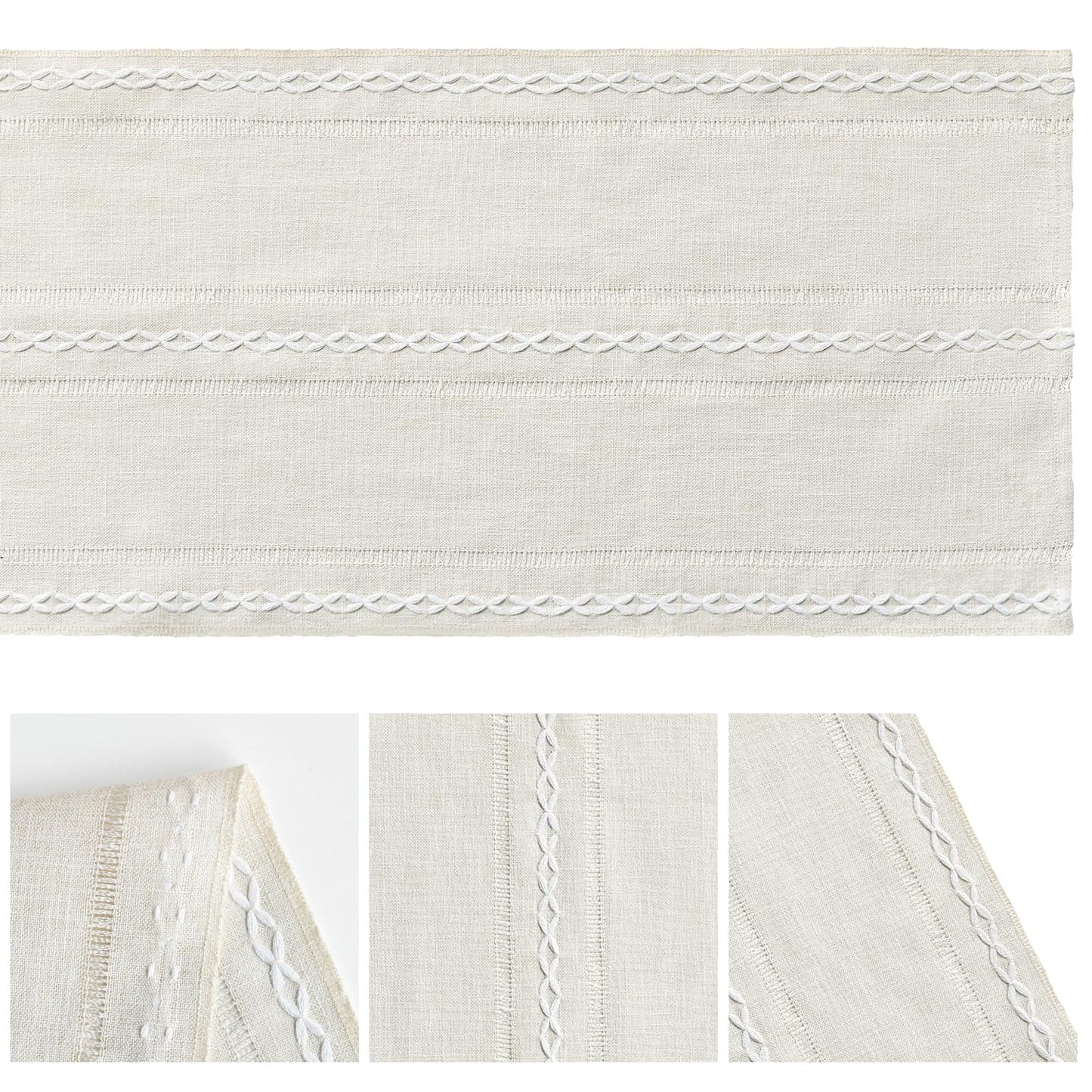 Artoid Mode Beige Rustic Cotton Linen Table Runner, Seasonal Embroidered Hollow Kitchen Dining Table Decoration for Home Party Decor 13x72 Inch