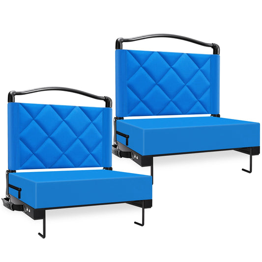 Kaganoon 2pcs Stadium Seats with Back Support Cushion, Folding Stadium Seats for Bleachers Hold up 400lbs, Wide Bleacher Seat with Shoulder Strap & Handle Perfect for Sports Events, Blue