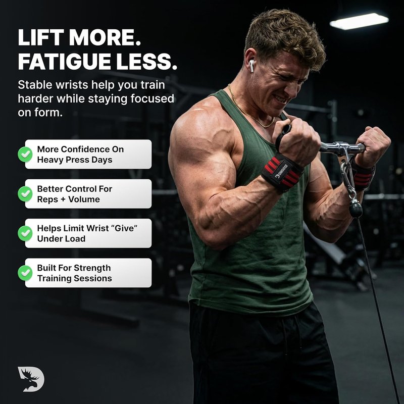 DMoose Fitness Wrist Wraps - Heavy Duty Weightlifting Support Straps | 18" with Thumb Loop for Pain Relief