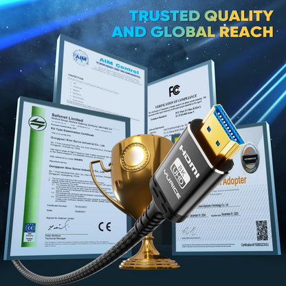 10K 8K HDMI Cable, 1.5FT, 3.3FT, 6.6FT, 10FT, 16FT, 20FT, 25FT Heavy Duty High-Speed Braided HDMI Cable, Professional HDMI Cord, 48Gbps, 4K@120Hz, 8K@60Hz, HDR, DTS:X, HDCP 2.2/2.3