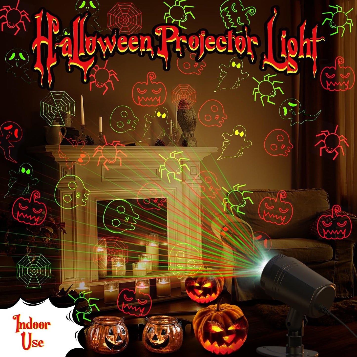 Halloween Projector Lights Outdoor, Remote Control, Waterproof Halloween Decor Energy Saving High Brightness, Timer, 3 Light Modes for Yard, Window Wall, Parties, Community Events, Store Decorations